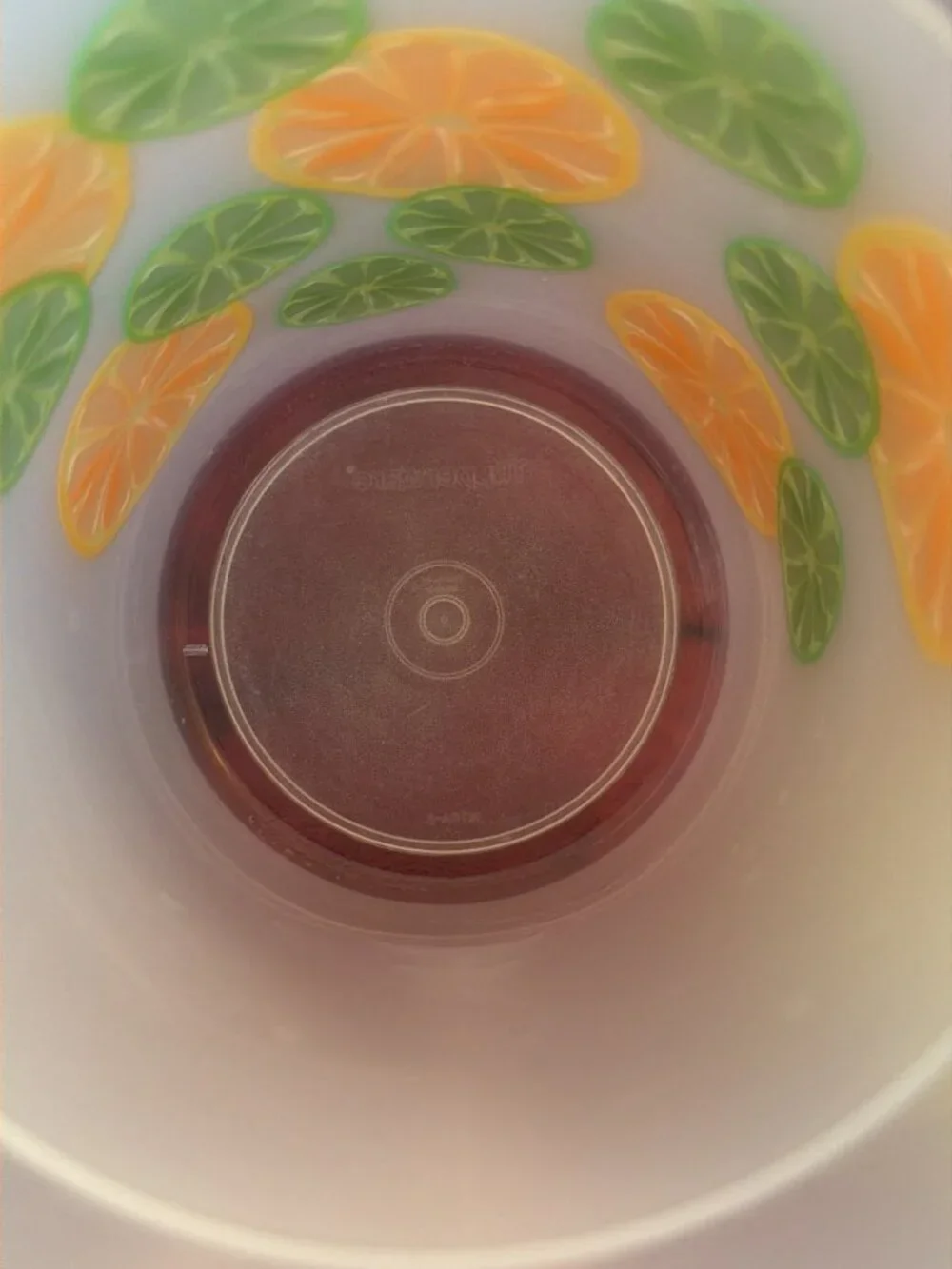 Vintage Tupperware Pitcher 2 Qt Push Button Lid Sheer Oranges Limes Fruit